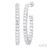 1 1/2 ctw French Pave Set Round Cut Diamond Fashion Half Hoop Earring in 14K White Gold
